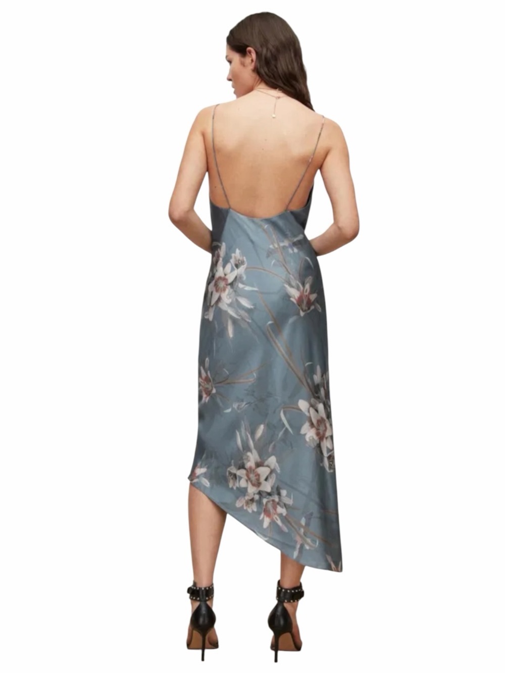 AllSaints Alexia Kuroyuri Blue Floral Silk Blend Midi Dress Size 4 - Picture 12 of 16